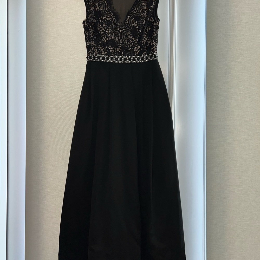 Patra Black and Silver Embellished Prom Dress